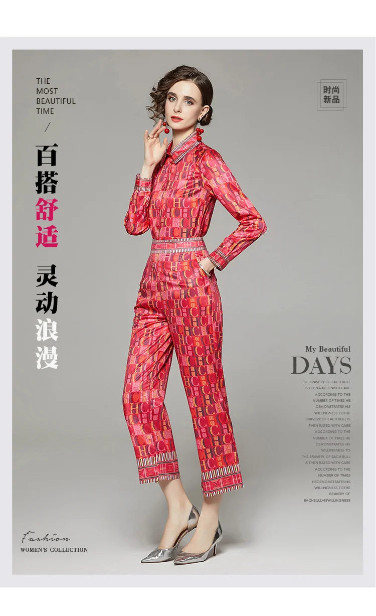 CH Versatile Letter Printed Two Piece Set of Shirt and Pants Set