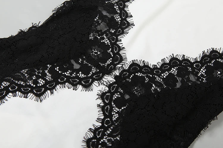 White long with Black Lace clio dress - Shellss