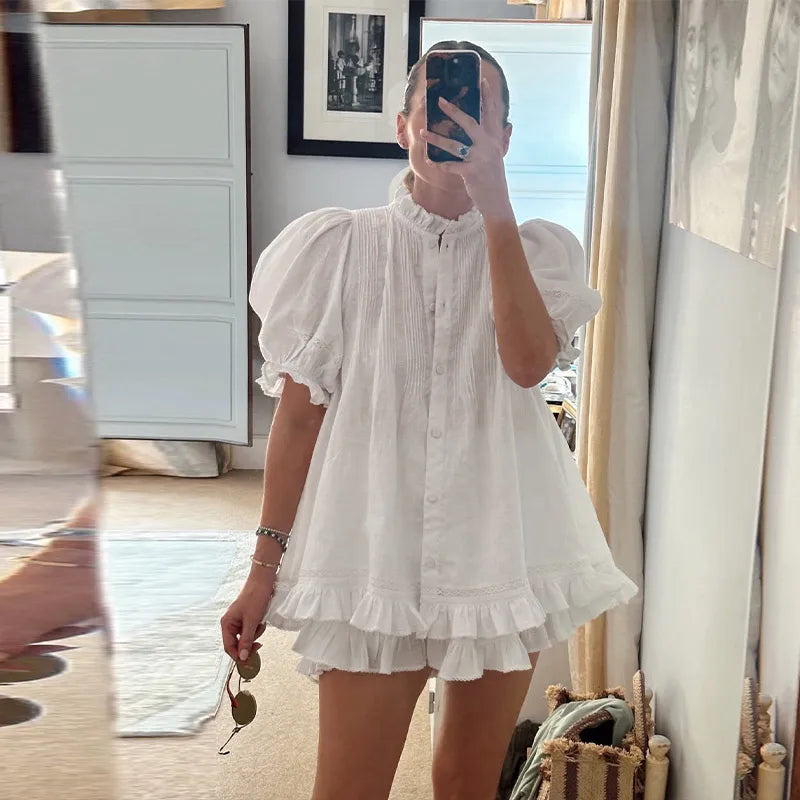 White puff sleeve set