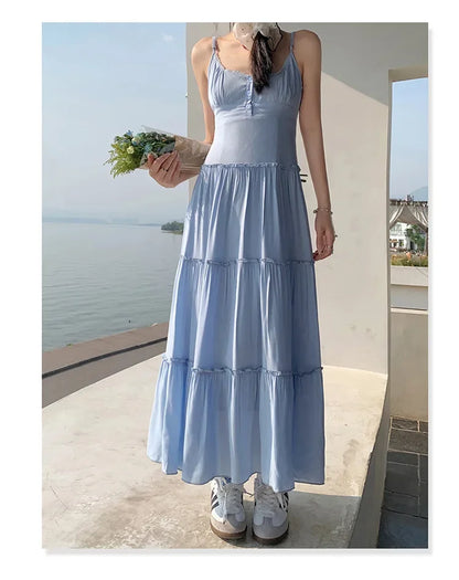French Summer Waist Cinched A- Line Midi