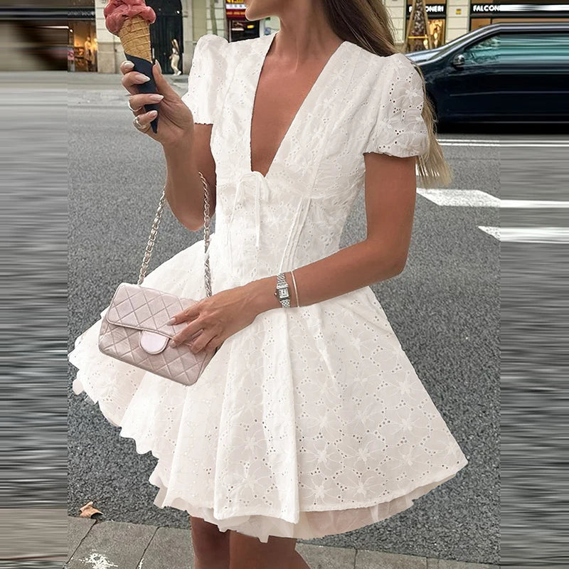 White Mini Puff sleeve Summer dress