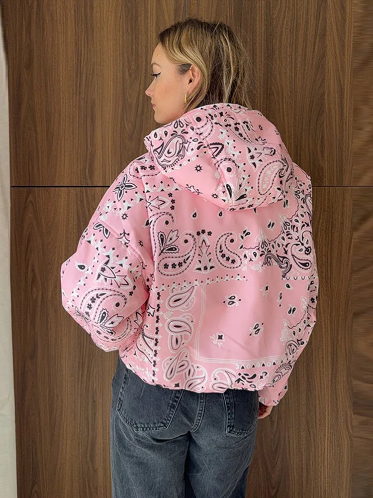 Pink Paisley Print Hooded Jacket