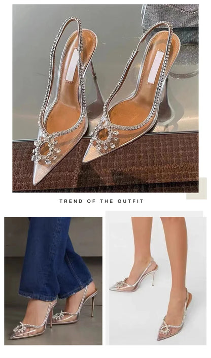 Pink Clear designer rhinestone heels