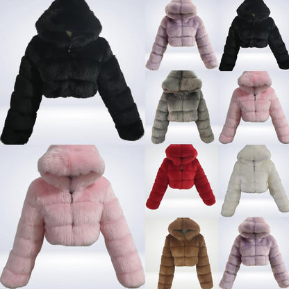 Fur Hooded Zipper Cropped