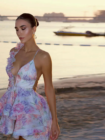 3D Flowers backless ruffle