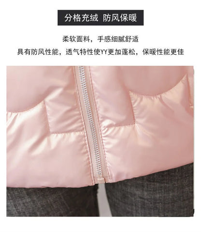 Women's Short Solid color Sustans Down Padded Jacket Women's Slim Fit And Fashion Padded Jacket Solid Color Winter Parka Pink