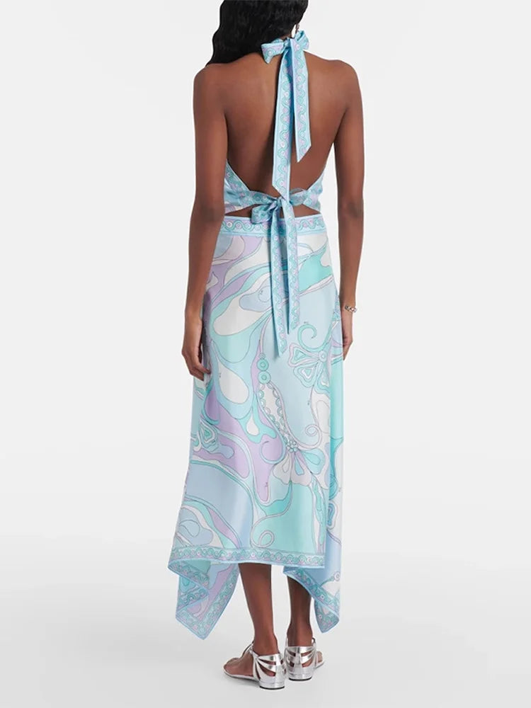 Printed Halter Top Skirt Set- Pucci Vibes
