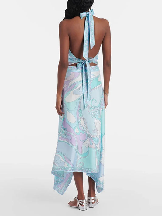 Printed Halter Top Skirt Set- Pucci Vibes
