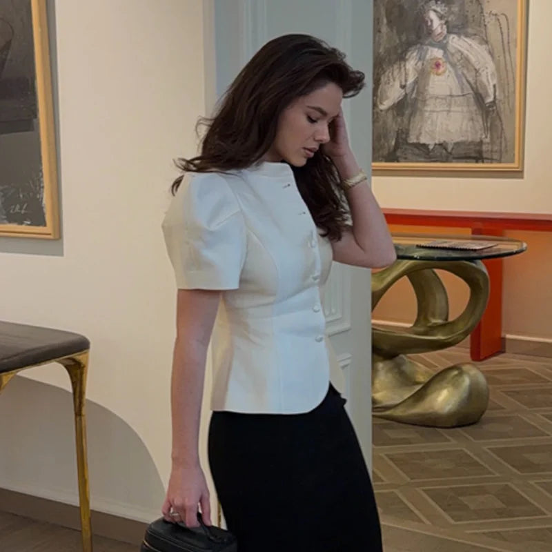 White Satin Round Neck Top
