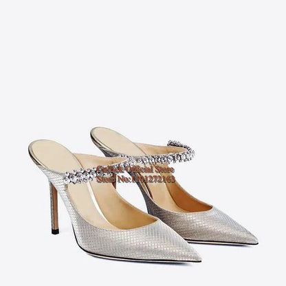 Silver Glitter Crystal Strap High Heel