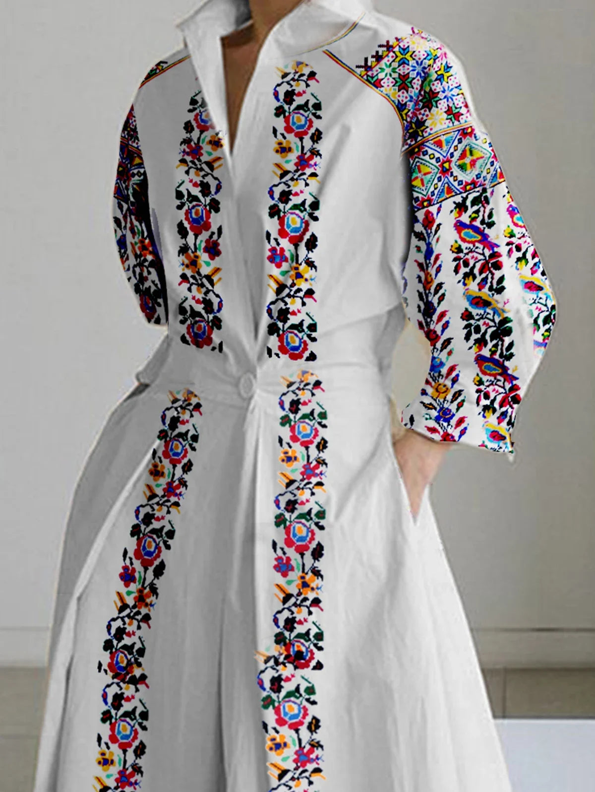 Floral Printed Vintage Shirt Dress