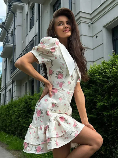 Floral Lotus Leaf Mini Dress
