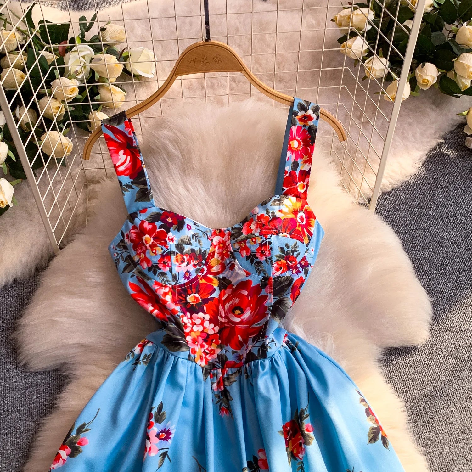 Retro Print Strapless Tube Dress Women's Summer Slimming A-Line Long Dress Court Style with Chest Pad Comfortable Breathable