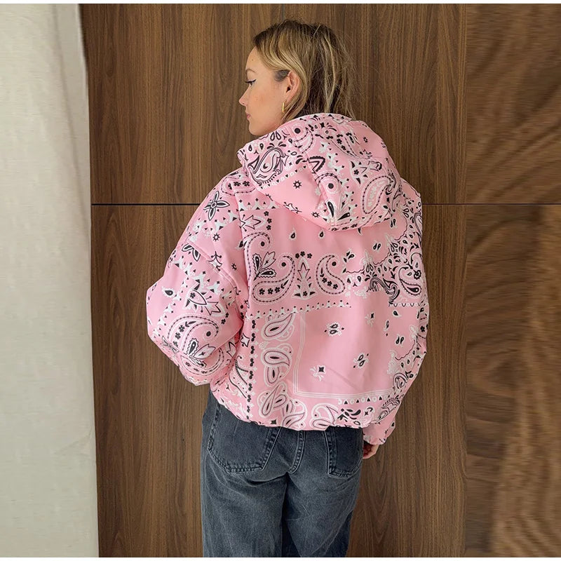 Pink Paisley Print Hooded Jacket