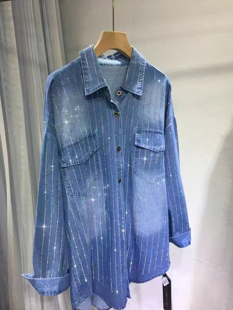 Denim rhinestone Shirts