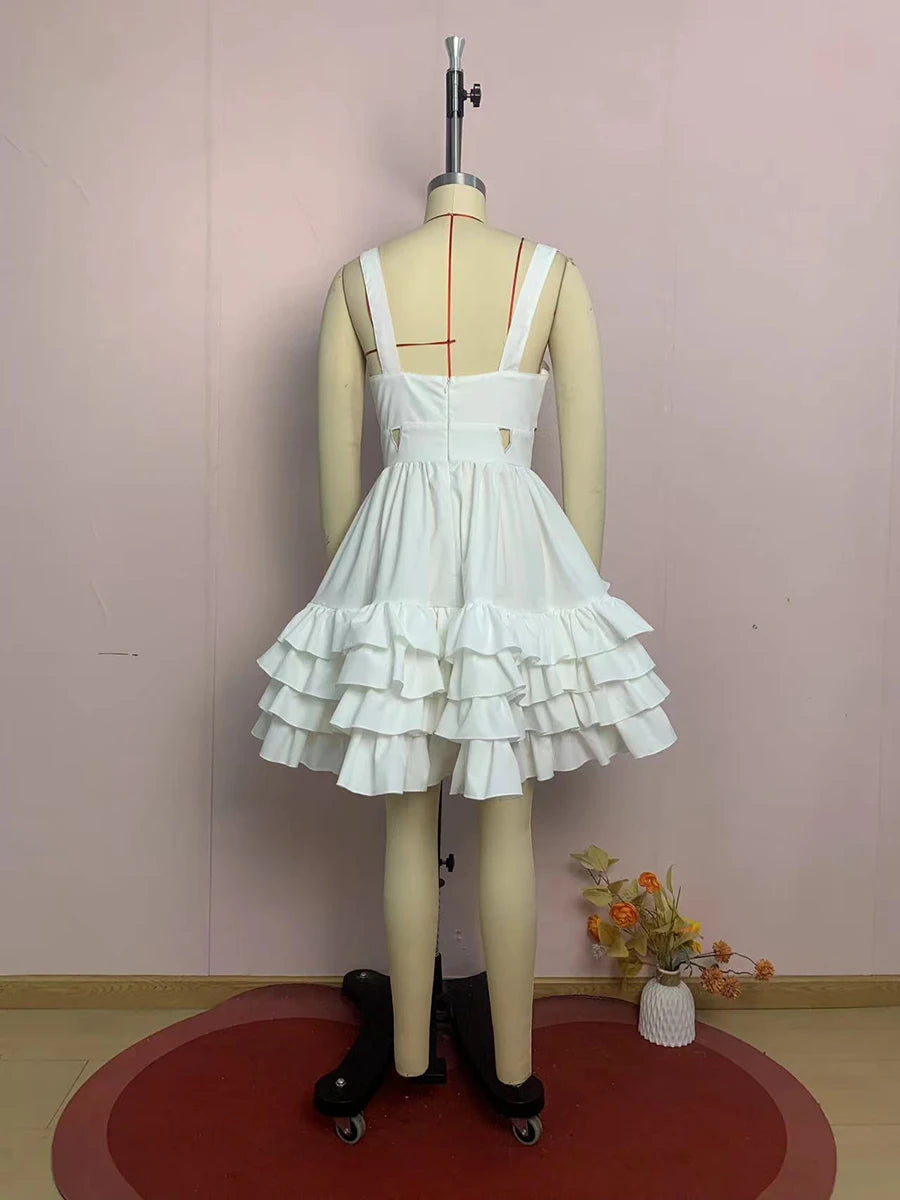 Cutout Ruffle Slimming Mini Dress
