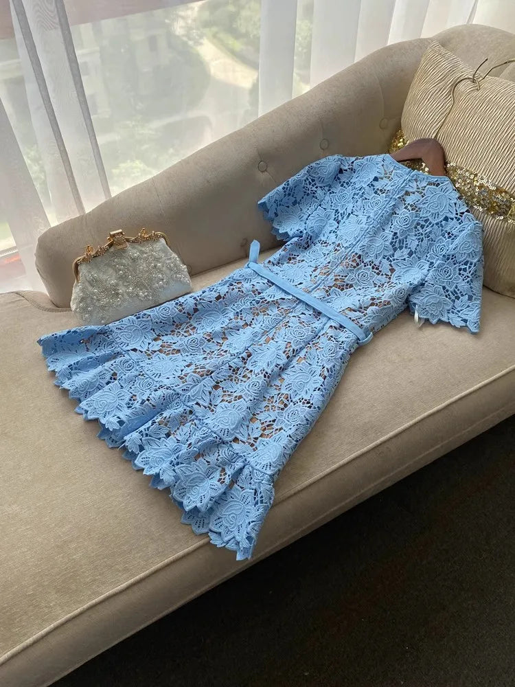 Blue Lace Runway Bodycon clio