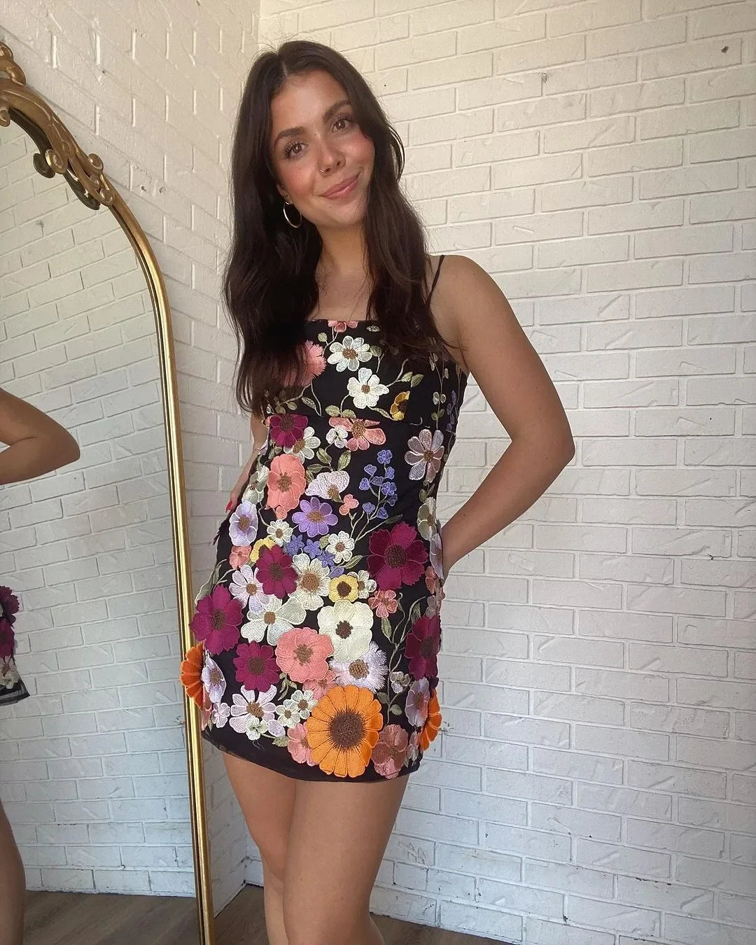 3D Flower Embroidery Tank Dress