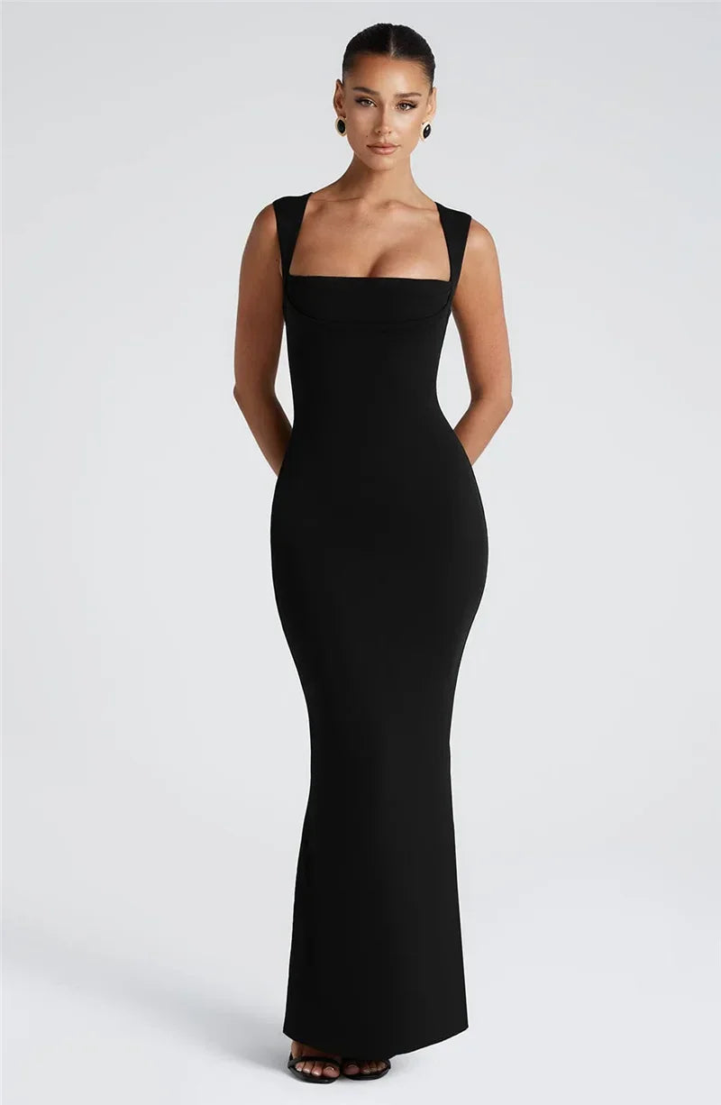 Square Collar Sleeveless Sexy Maxi Dress For Woman Fashion Spring Summer New High Waist Bodycon Club Party Long Dress - Shellss