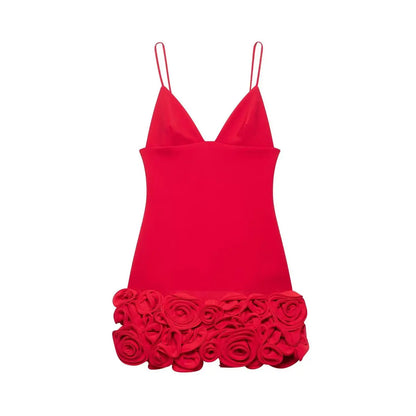 Red 3D Flower Party Mini Dress