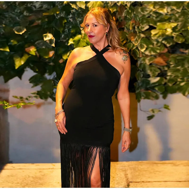 Party Tassel Dress halter neck celebrity - Shellss