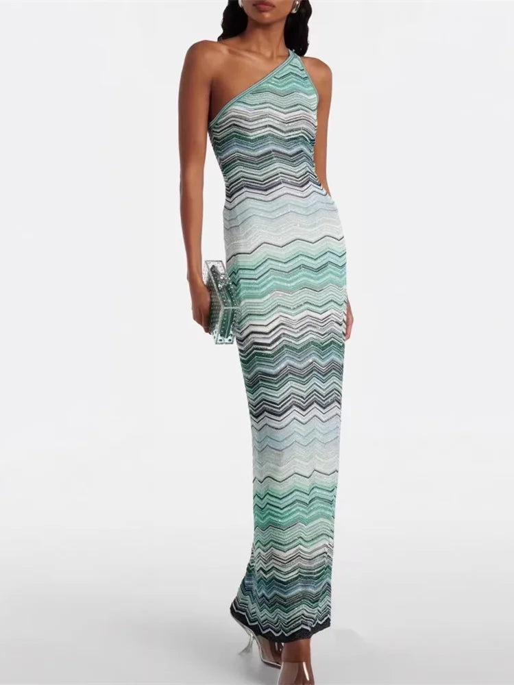 Knit MIssoni one shoulder Green & Dark Green