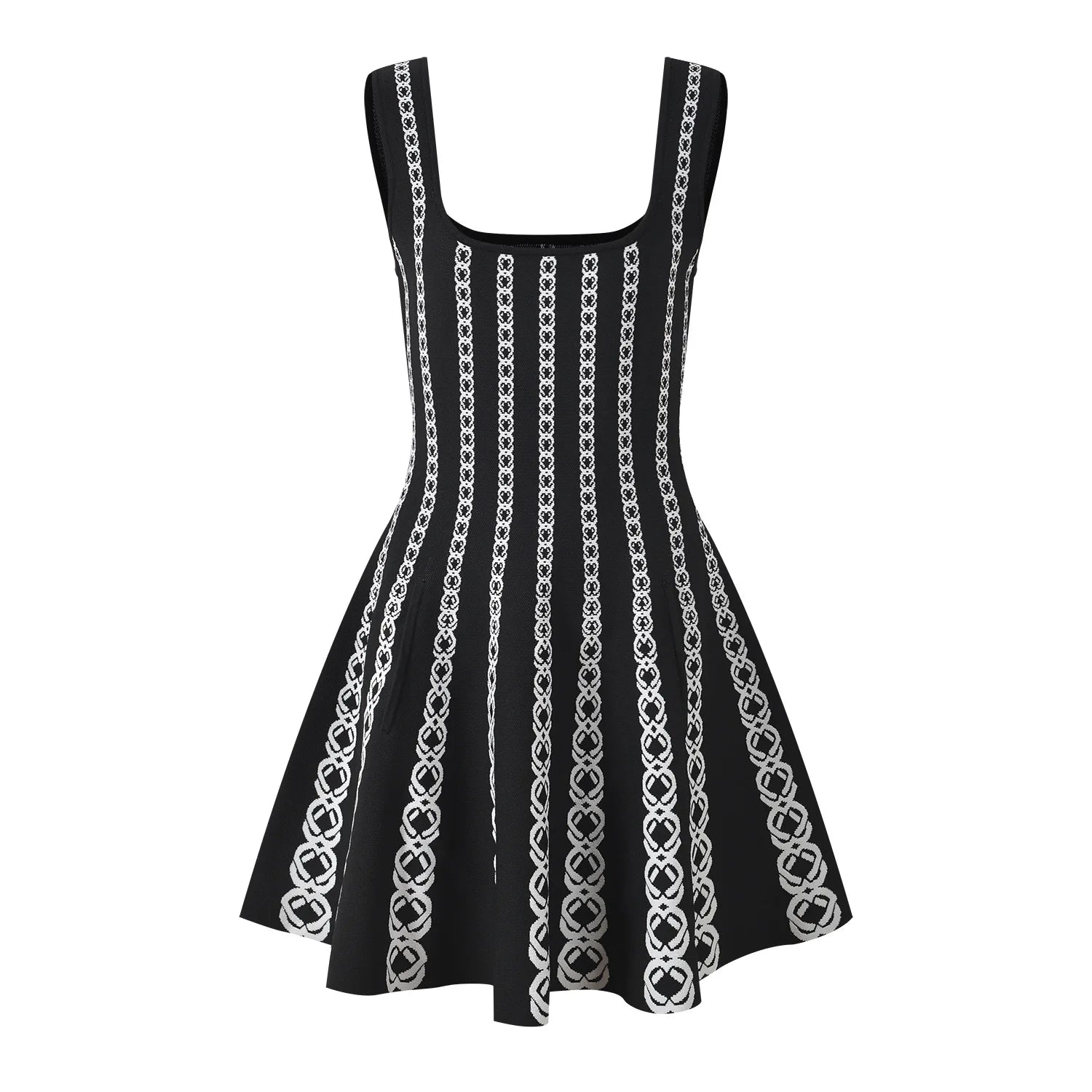 Jacquard Square Collar Knit Dress
