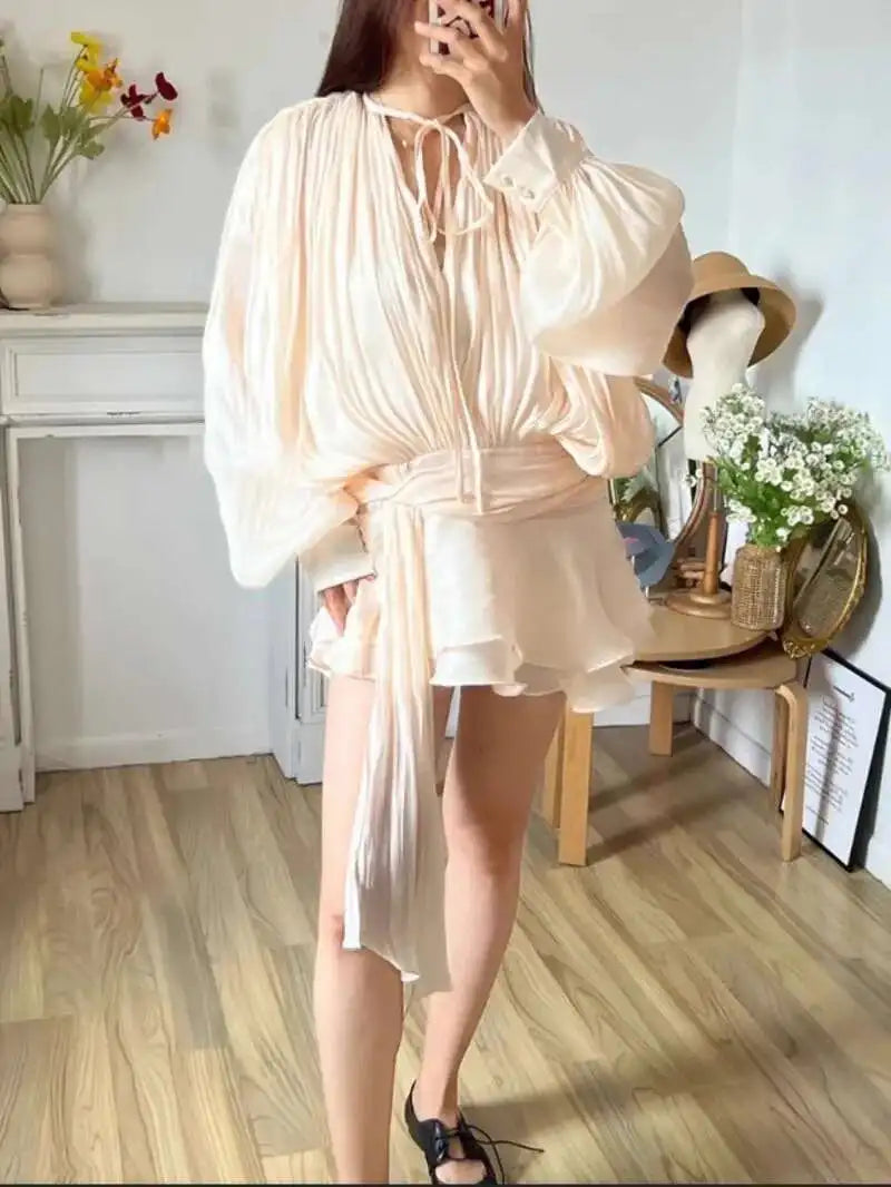 Beige MIni Skirt set yellow trends