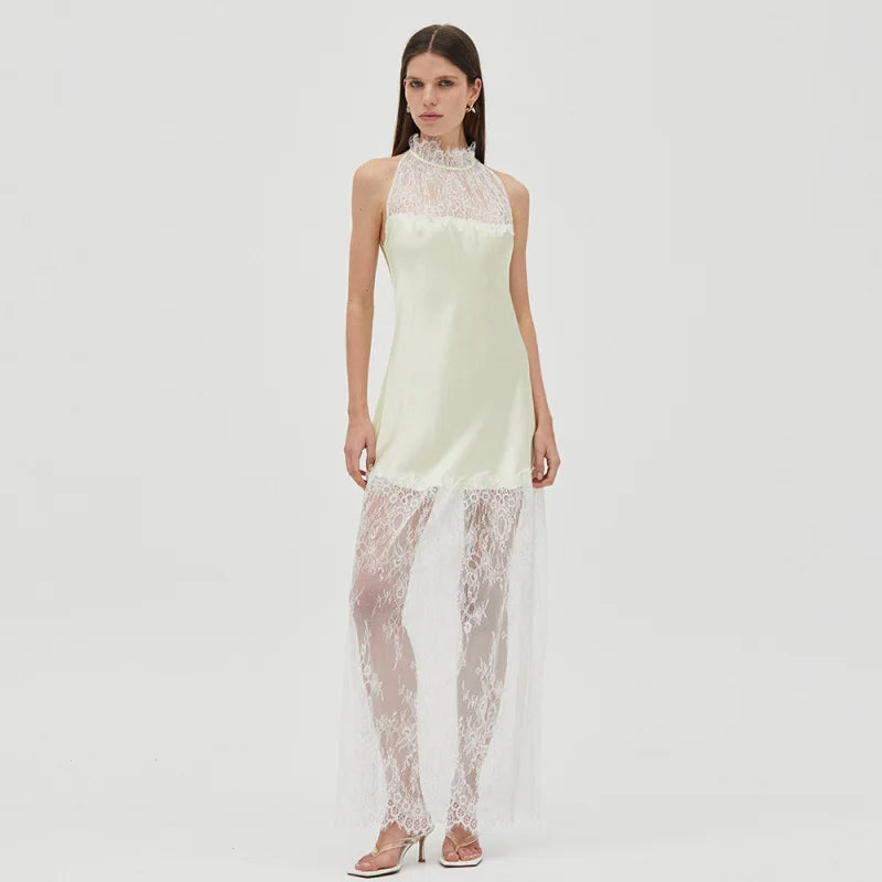 Satin lace long dress