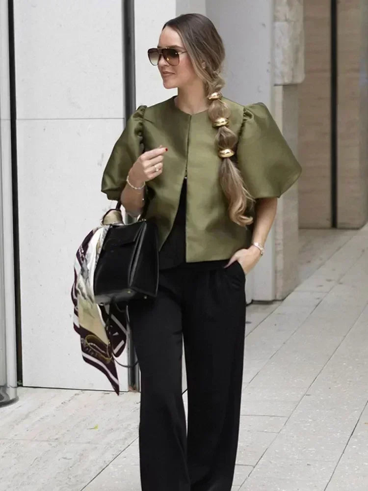 Elegant Button Puff Sleeve Top