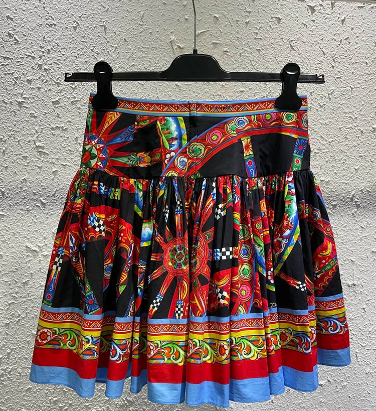 Seifrmann Casual printed cotton two-piece square neck sleeveless top high waist skirt suit 2026 autumn women's new style - Shellss