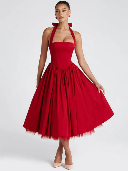Red Midi Mesh Back Bandage Halter