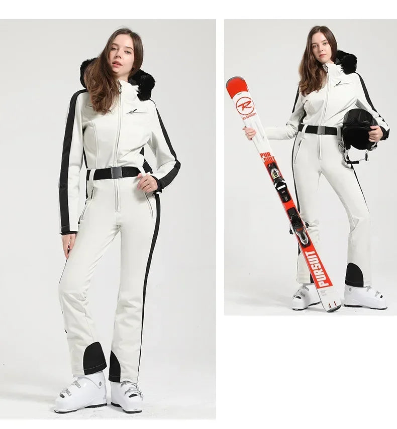 Women Slim Fit Skiing Suit Female Warm Snowboard Windproof Overalls Outdoor Waterproof Ski Jumpsuit Winter New One-Piece Clothes