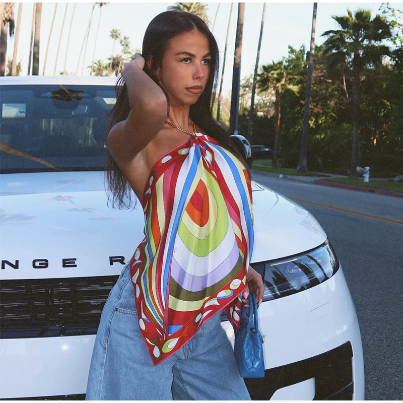 Fashion Printed Halter Vest Skirts Sets Women's Sleeveless Backless Tops Floor-length Skirt 2025 Summe New Beach Vacation suit