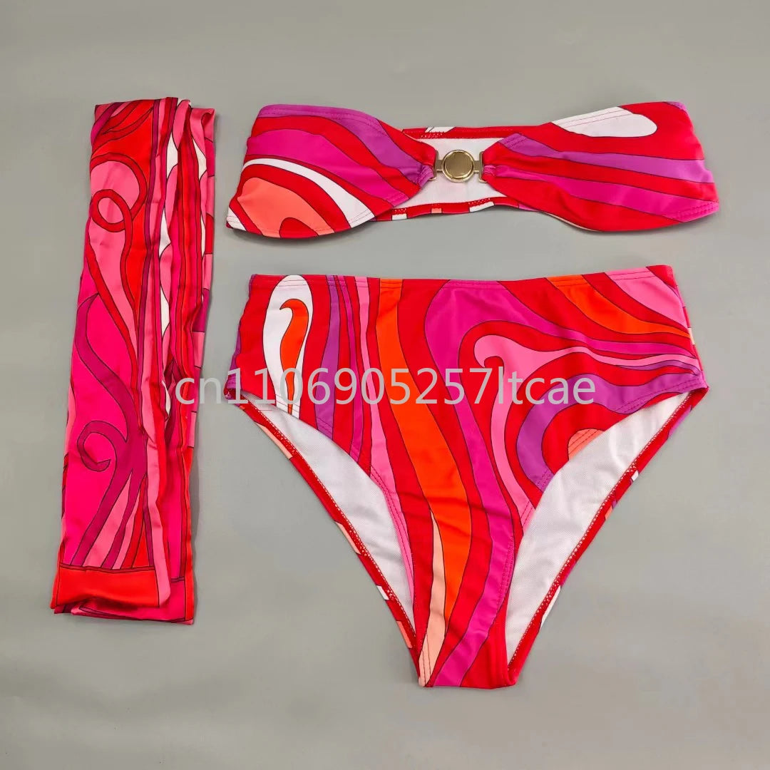Luxury Design Pink Scarf Swimsuits
