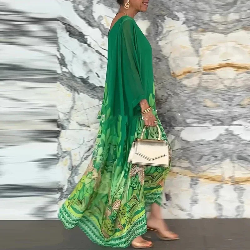 Vintage Floral Print O-neck Party Long Dress - Shellss