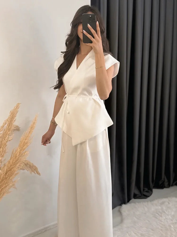 Butter yellow Wide-leg Pants Set