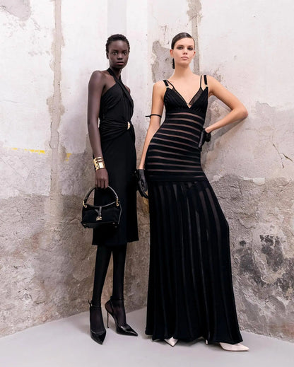 Semi Sheer Black Dress- Party Premium collection