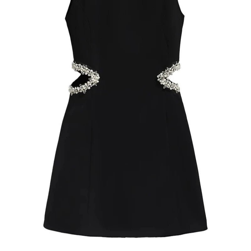 French Waistless Cut-out Celebrity Dress Temperament  Sleeveless High-end Waist Small Black Skirt with A Hollow Waist New Style
