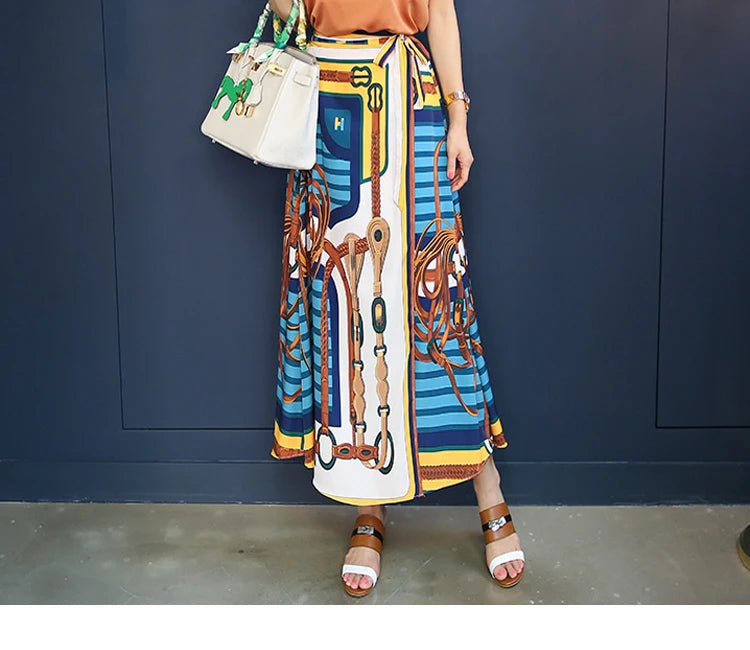 H Han Queen Hot Sales Korean Women's Summer Sexy Prints Work 2 Pieces Set Sleeveless Tops & A-Line Long Skirt Korean Skirt Suit