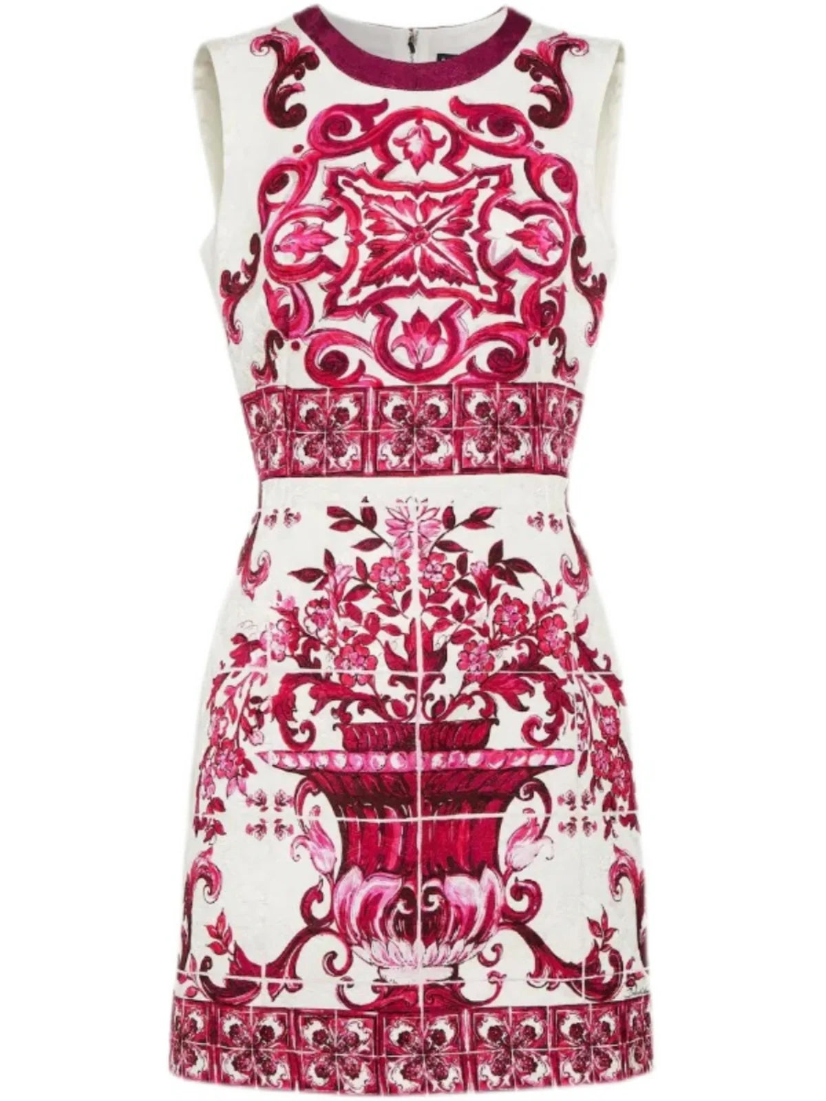 Street Style Floral Print  Dress Waist Cinched Sleeveless round Neck Vest Dress Yellow Porcelain Pattern Summer New Arrival - Shellss