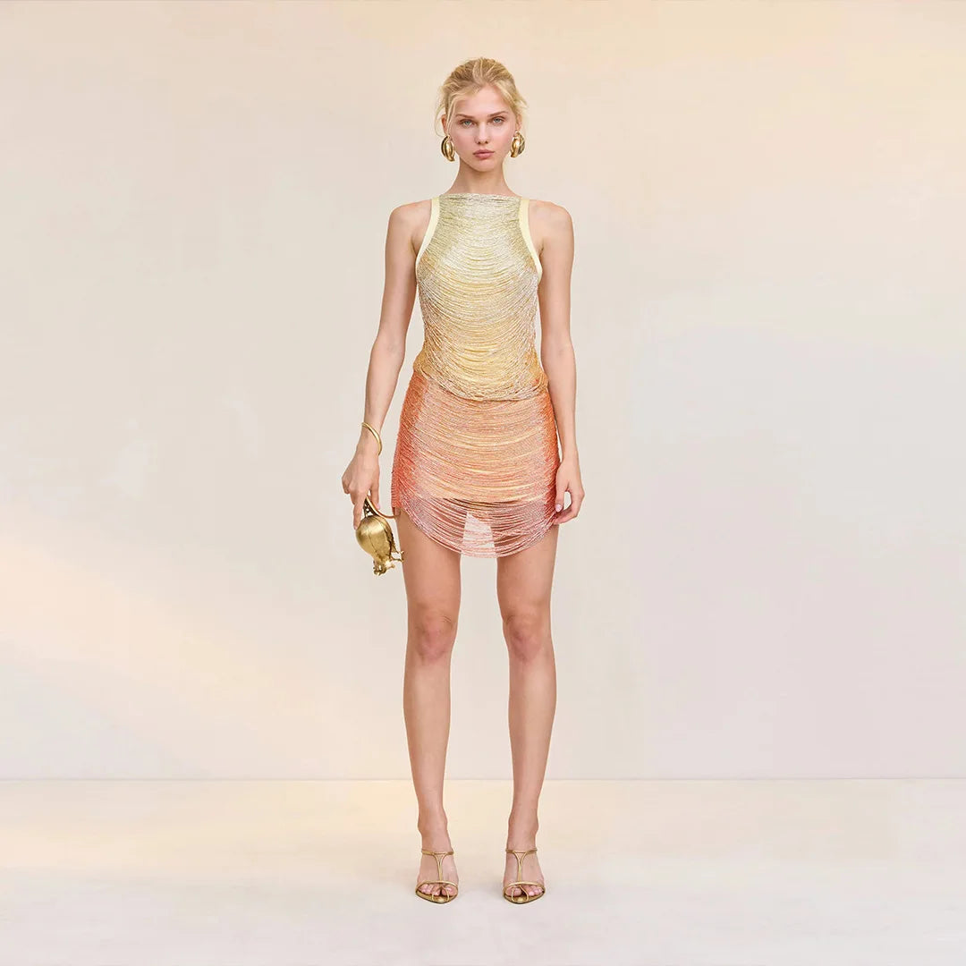 Golden Pink Tassel Metallic Spark Dress - Shellss