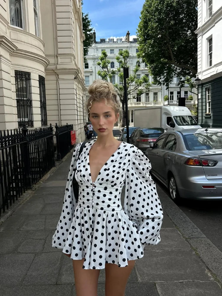 Fashion Polka Dot Pleated Mini Dress