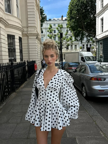 Fashion Polka Dot Pleated Mini Dress