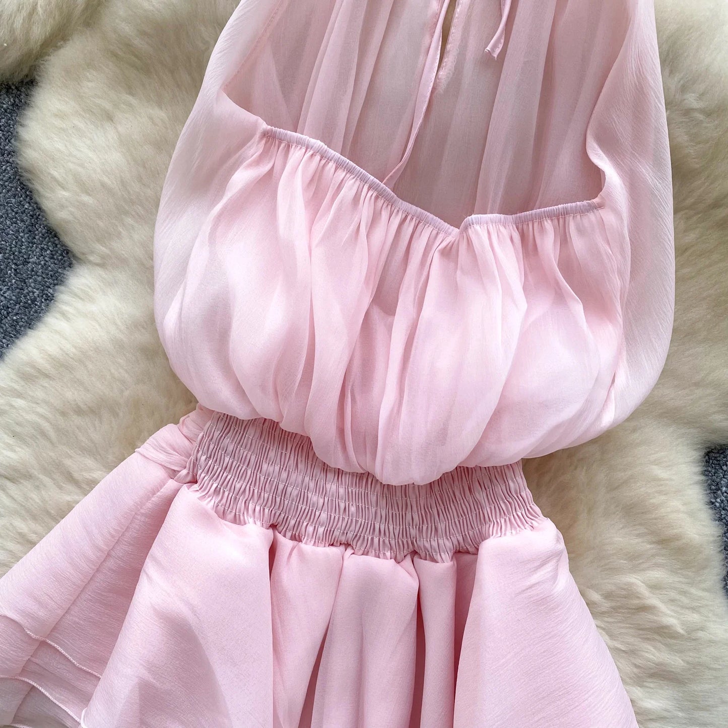 Chiffon Pearl Halter Mini Dress