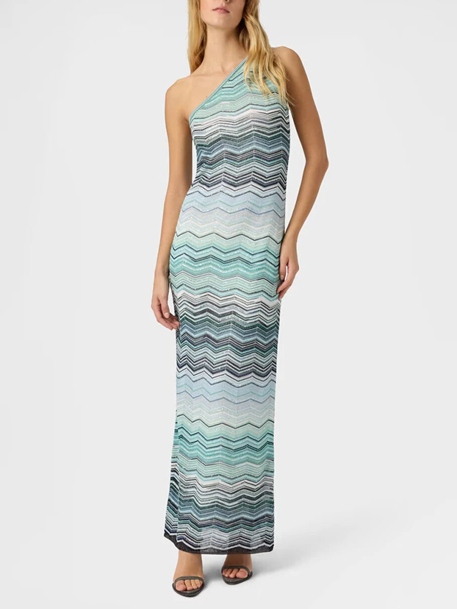 Missoni One Shoulder zigzag wavy dress