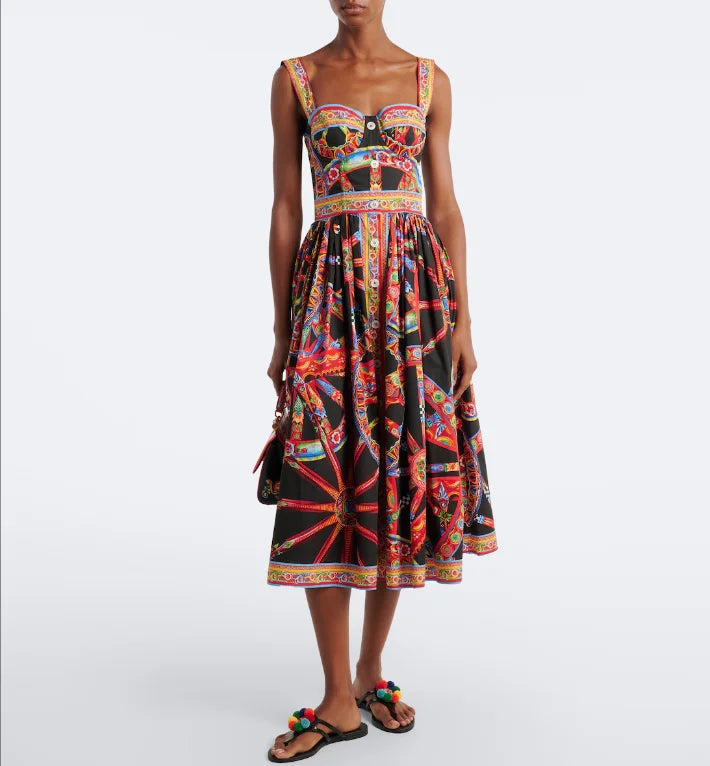 Dolce Latest Carretto-print Maxi Dress in Cotton Poplin