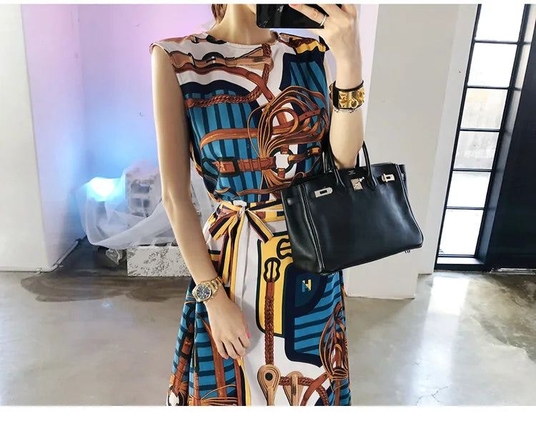 H Han Queen Hot Sales Korean Women's Summer Sexy Prints Work 2 Pieces Set Sleeveless Tops & A-Line Long Skirt Korean Skirt Suit