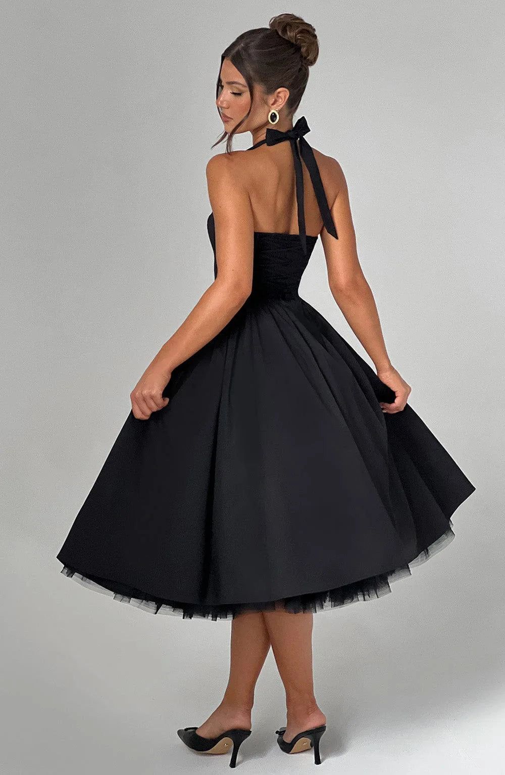 Luxurious Dress Vintage-Inspired Chic Puff-Sleeve Dress Lace-Up Pleated Tulle Dress Romantic-Elegant Evening Ruffle Gown - Shellss