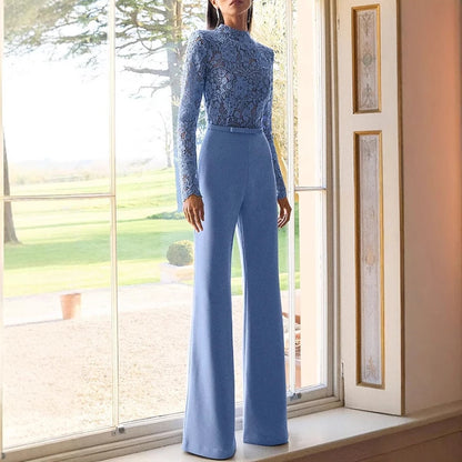 Jacquard Lace High-waisted Jumpsuit Embroidery Crochet